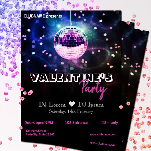 Chique Disco Bal Moderne Valentijnsdag Feest Flyer