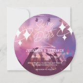 Chique Disco Ball Bruiloft Roze Glitter Save the D Kaart (Voorkant)