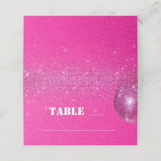 Chique Disco Ball Heet Roze Glitter Trouwtafel Plaatskaartje (Buitenkant ongevouwen)