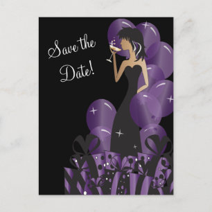 Chique Diva Meisjesfeest   Save the Date   Paars Aankondigingskaart
