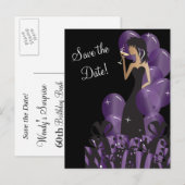 Chique Diva Meisjesfeestje | Save the Date | Paars Aankondigingskaart (Voorkant / Achterkant)