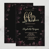 Chique donker bordeaux Rozen zwart 50ste verjaarda Kaart (Voorkant / Achterkant)