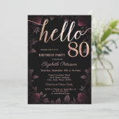 Chique donker bordeaux Rozen zwart 80ste verjaarda Kaart (Staand voorkant)