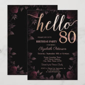 Chique donker bordeaux Rozen zwart 80ste verjaarda Kaart (Voorkant / Achterkant)