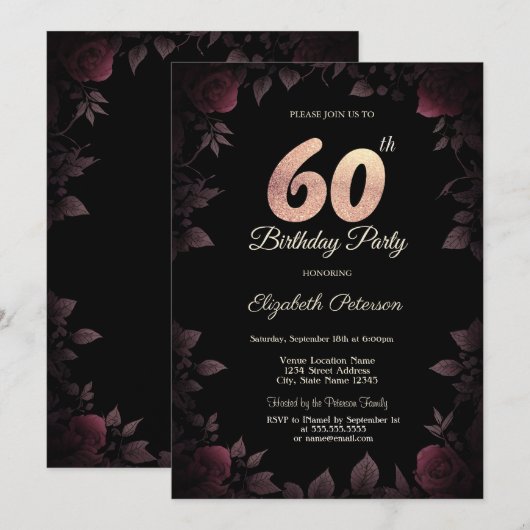 Chique donker bordeaux Rozen zwart 80ste verjaarda Kaart (Voorkant / Achterkant)