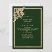 Chique donker bos groen goud glitter bloemenbruilo kaart (Voorkant)
