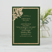 Chique donker bos groen goud glitter bloemenbruilo kaart (Staand voorkant)