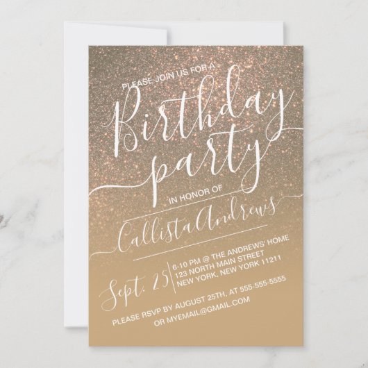 Chique donker goud sparkly glitter ombre verjaarda kaart (Voorkant)
