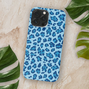 Chique donker lichtblauwe luipaardprint op pastelb iPhone 15 pro max hoesje