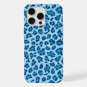 Chique donker lichtblauwe luipaardprint op pastelb iPhone 15 pro max case