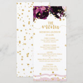 Chique Donker Paarse Bloemen Goud Confetti Bruilof Menu (Voorkant / Achterkant)
