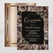 Chique Donker Rozen Goud Lijst Zwart Quinceañera Kaart (Voorkant / Achterkant)