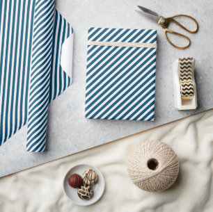 Chique donker turquoise blauw witte diagonale stre cadeaupapier