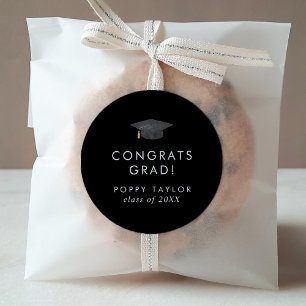 Chique Donker Zwart Afstudeerder Pet Congrats Afst Ronde Sticker