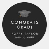 Chique Donker Zwart Afstudeerder Pet Congrats Afst Ronde Sticker (Voorkant)