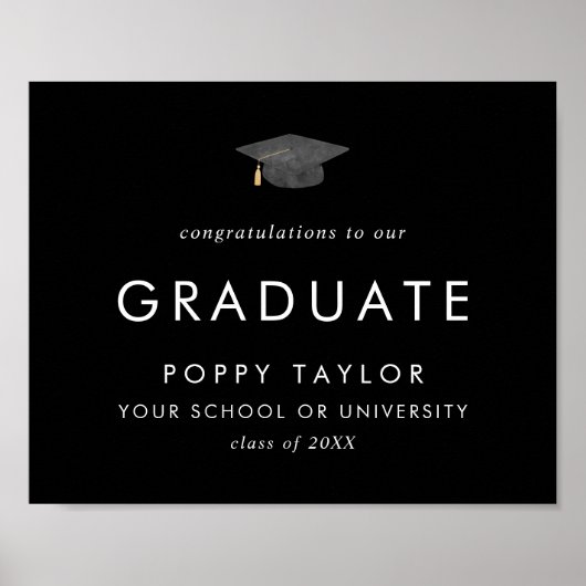 Chique donker zwart Afstudeerder Pet Gefeliciteerd Poster (Voorkant)