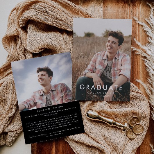 Chique Donker Zwart Bericht en Foto Afstuderen Aankondiging