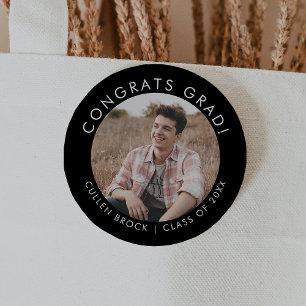 Chique Donker Zwart Congrats Afstudeerder Foto Afs Ronde Button 5,7 Cm