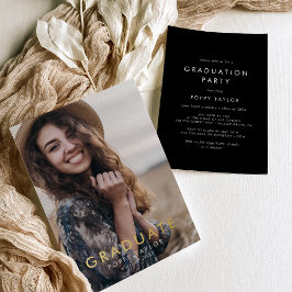 Chique Donker Zwart Gouden Folie Foto Graduation P Uitnodiging