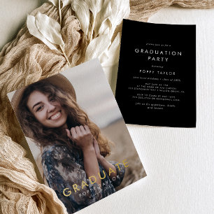 Chique Donker Zwart Gouden Folie Foto Graduation P Uitnodiging