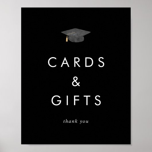 Chique Donker Zwart Pet Afstuderen Kaarten en gesc Poster (Voorkant)