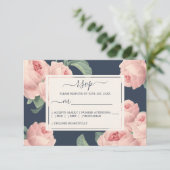 Chique Donkerblauw Roze Roze Bruiloft RSVP Kaartje (Staand voorkant)