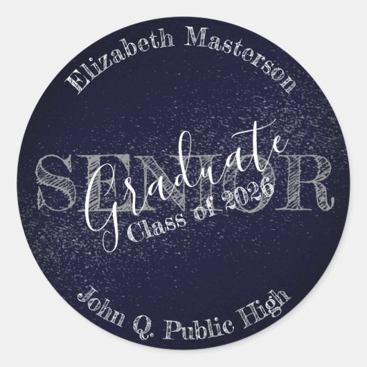 Chique donkerblauwe afstuderen afgestudeerde einde ronde sticker (Voorkant)