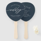 Chique donkerblauwe bruiloft programma fan handwaaier (Voorkant en achterkant)