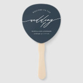 Chique donkerblauwe bruiloft programma fan handwaaier (Voorkant)