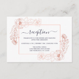 Chique donkerblauwe roze gouden bloemige trouwrece informatiekaartje