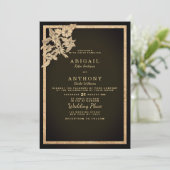 Chique donkerbruin goud glitter bloemenbruiloft kaart (Staand voorkant)