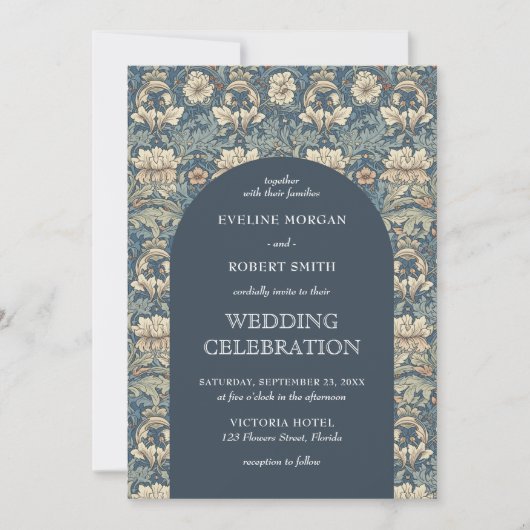 Chique donkere pastelblauwe ivoren bloemen Art Nou Kaart (Voorkant)