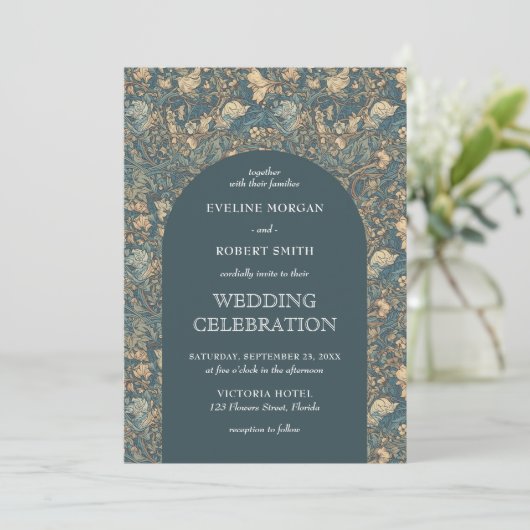 Chique donkere pastelgroene ivoren bloemen Art Nou Kaart (Staand voorkant)