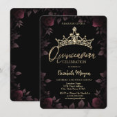 Chique donkere Rozen bladeren quinceañera Kaart (Voorkant / Achterkant)