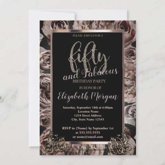 Chique donkere Rozen Lijst 50ste verjaardagsfeestj Kaart (Voorkant)
