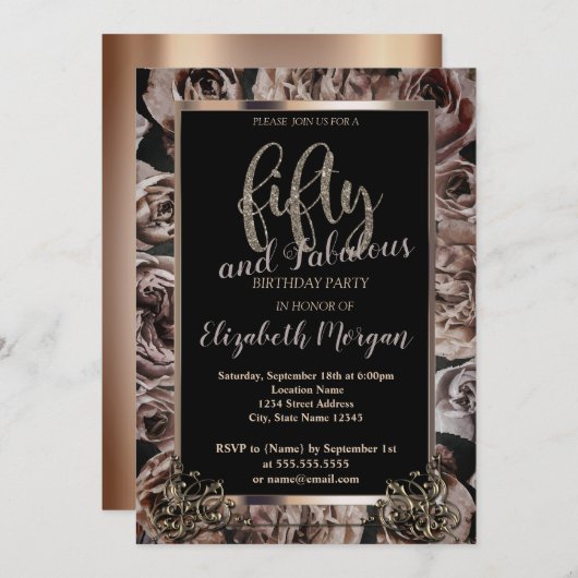 Chique donkere Rozen Lijst 50ste verjaardagsfeestj Kaart (Voorkant / Achterkant)