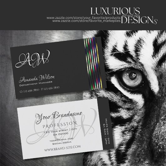 Chique donkergrijs en lichtgrijs kleurrijke strepe visitekaartje