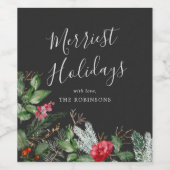 Chique donkergrijze Kerstmis Winter Botanische gro Wijn Etiket (Enkel label)