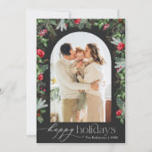 Chique Donkergrijze Moderne Botanische Boog 1 Foto Feestdagenkaart (Voorkant)