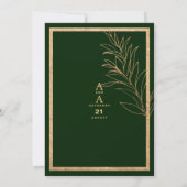 Chique donkergroen goud glitter blad bloemenbruilo kaart (Achterkant)