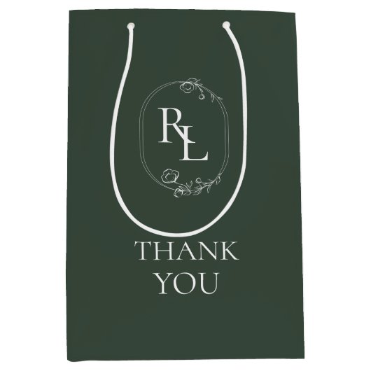 Chique donkergroen | Monogram bruiloft dank u Medium Cadeauzakje (Voorkant)