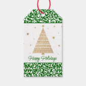 Chique donkergroen wit damast bloemenkunstpatroon cadeaulabel (Voorkant)