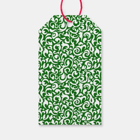 Chique donkergroen wit damast bloemenkunstpatroon cadeaulabel (Achterkant)