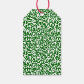 Chique donkergroen wit damast bloemenkunstpatroon cadeaulabel (Achterkant)