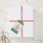 Chique donkergroen wit damast bloemenkunstpatroon cadeaulabel (Met Touw)