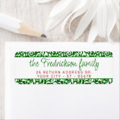 Chique donkergroen wit damast bloemenkunstpatroon etiket (Insitu)