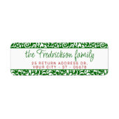 Chique donkergroen wit damast bloemenkunstpatroon etiket (Voorkant)