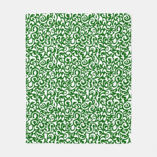 Chique donkergroen wit damast bloemenkunstpatroon fleece deken (Voorkant)