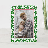 Chique donkergroen wit damast bloemenkunstpatroon kaart (Voorkant)