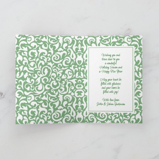 Chique donkergroen wit damast bloemenkunstpatroon kaart (Binnen)